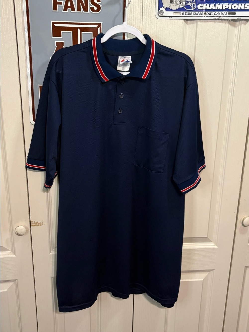 Majestic Navy Polo Shirt with Red-Trim Collar - Classic Men's Short Sleeve